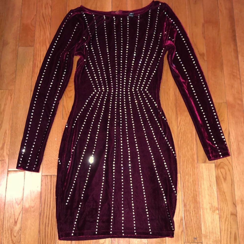 Burgundy suede dress.